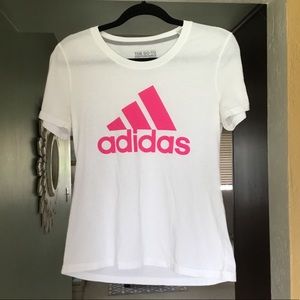 Adidas White & Pink Trefoil Short Sleeve T Shirt